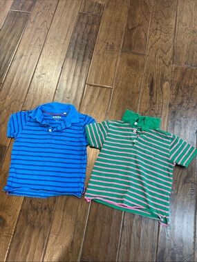 Mini Boden Striped Polo Duo in Blue and Green/Pink